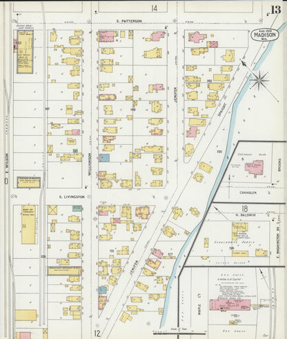 Sanborn Fire Insurance Map from Madison, Dane County, Wisconsin (1902), Sheet #0013 - Historic Sanborn Fire Insurance Map Print, vintage old map wall art, antique decor, genealogy gift, Wisconsin Wisconsin map