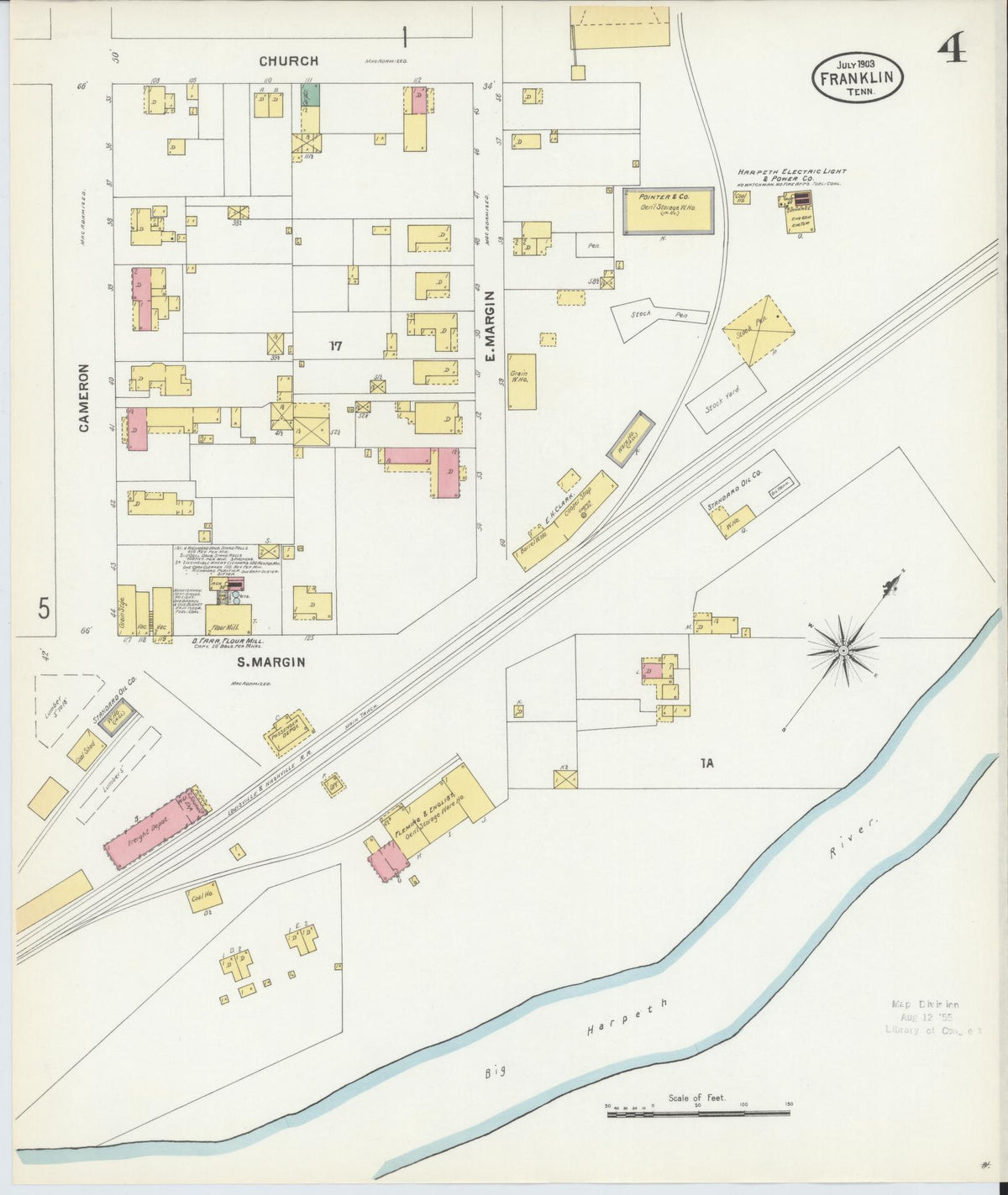 Sanborn Fire Insurance Map from Franklin, Williamson County, Tennessee (1903), Sheet #0004 - Historic Sanborn Fire Insurance Map Print, vintage old map wall art, antique decor, genealogy gift, Tennessee Tennessee map