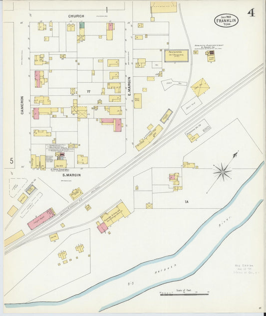 Sanborn Fire Insurance Map from Franklin, Williamson County, Tennessee (1903), Sheet #0004 - Historic Sanborn Fire Insurance Map Print, vintage old map wall art, antique decor, genealogy gift, Tennessee Tennessee map