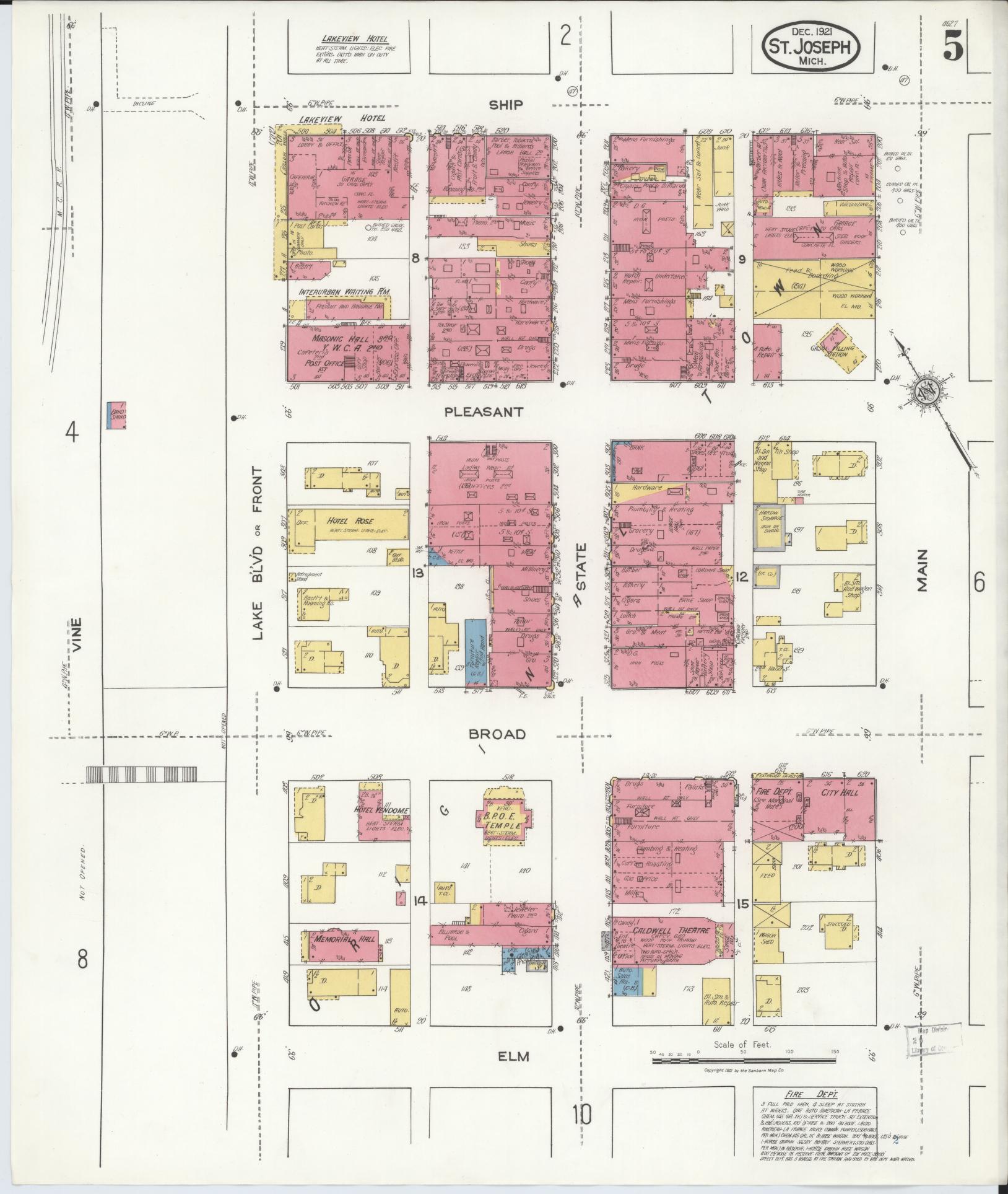 Sanborn Fire Insurance Map from Saint Joseph, Berrien County, Michigan (1921), Sheet #0005 - Complete Map Set gallery image, historic Sanborn map, vintage wall art, Michigan Michigan