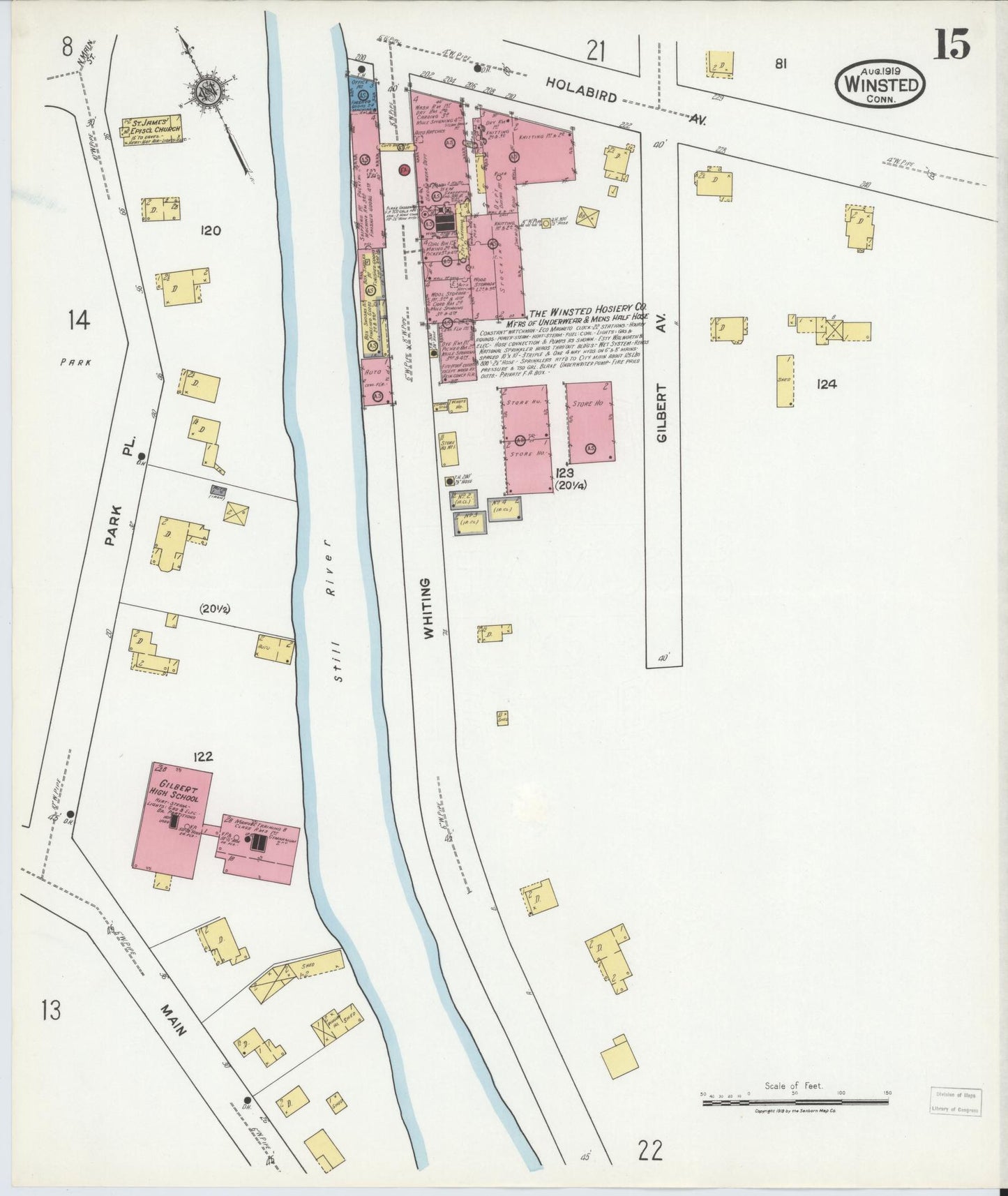 Sanborn Fire Insurance Map from Winsted, Litchfield County, Connecticut (1919), Sheet #0015 - Complete Map Set gallery image, historic Sanborn map, vintage wall art, Connecticut Connecticut