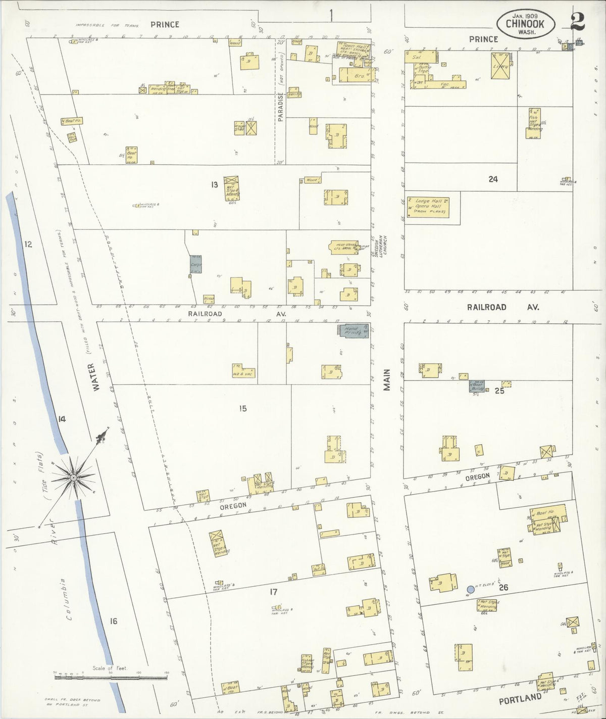 Sanborn Fire Insurance Map from Chinook, Pacific County, Washington (1909), Sheet #0002 - Historic Sanborn Fire Insurance Map Print, vintage old map wall art, antique decor, genealogy gift, Washington Washington map
