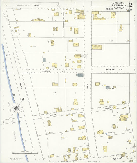 Sanborn Fire Insurance Map from Chinook, Pacific County, Washington (1909), Sheet #0002 - Historic Sanborn Fire Insurance Map Print, vintage old map wall art, antique decor, genealogy gift, Washington Washington map