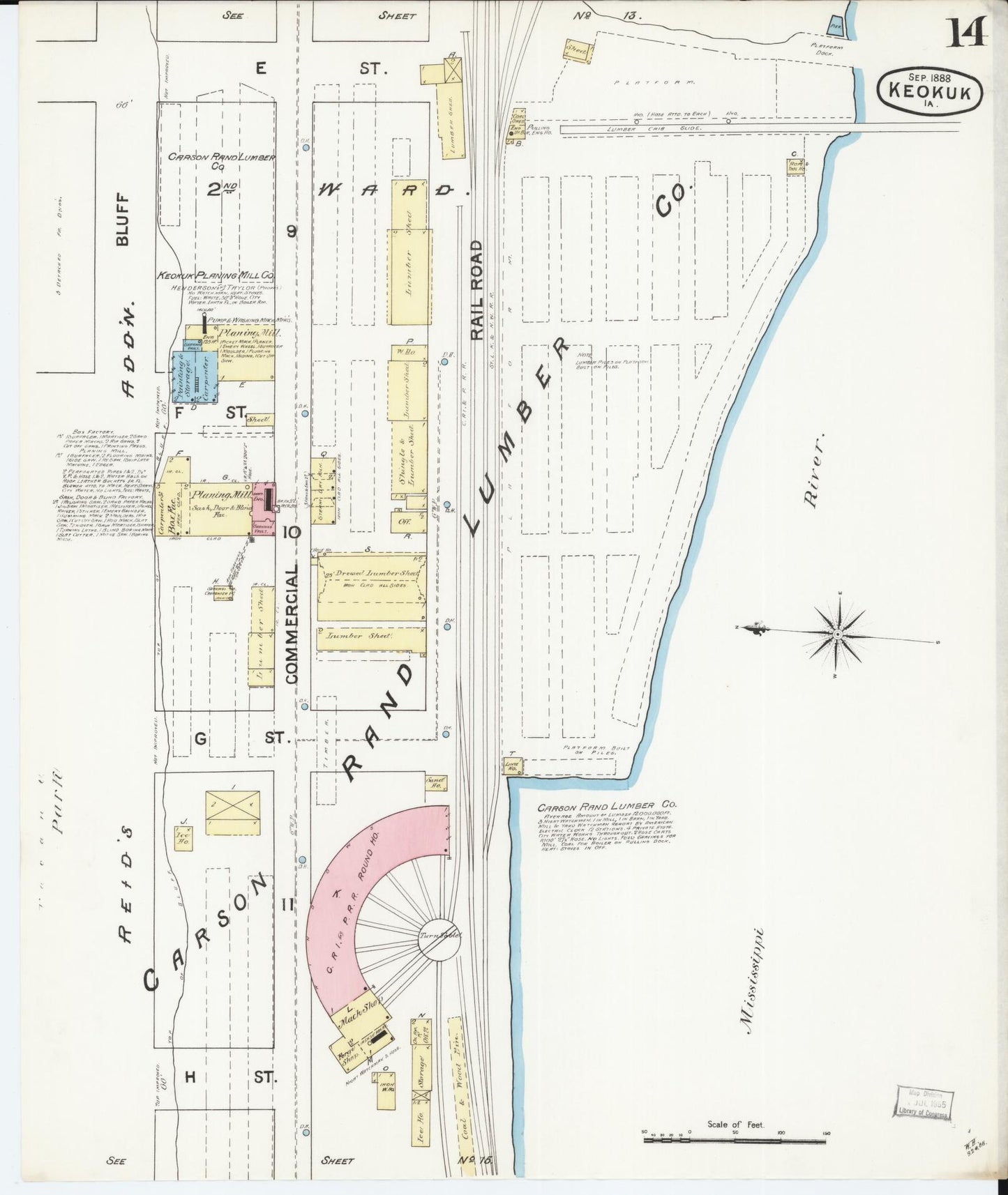 Sanborn Fire Insurance Map from Keokuk, Lee County, Iowa (1888), Sheet #0014 - Historic Sanborn Fire Insurance Map Print, vintage old map wall art