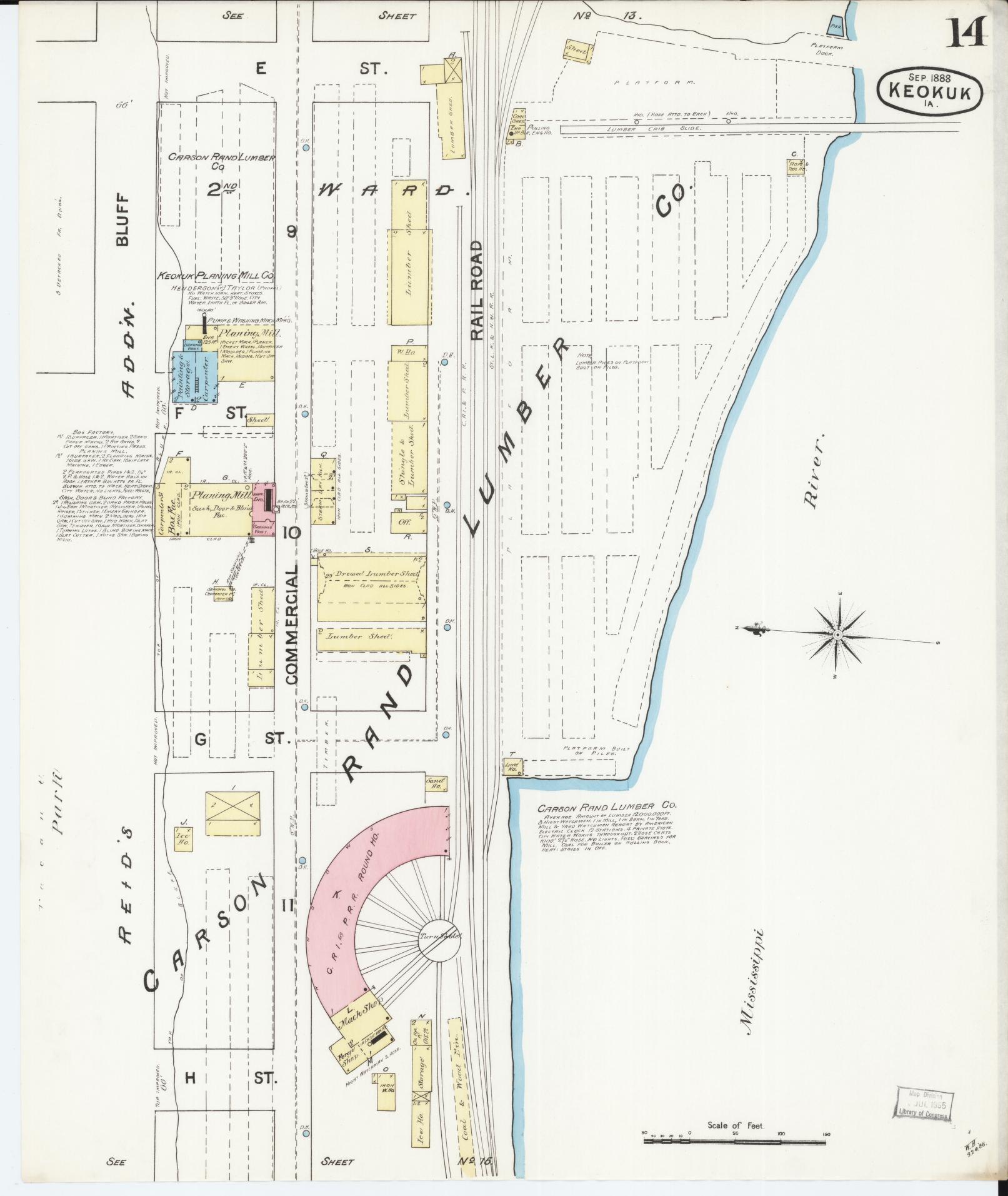 Sanborn Fire Insurance Map from Keokuk, Lee County, Iowa (1888), Sheet #0014 - Historic Sanborn Fire Insurance Map Print, vintage old map wall art