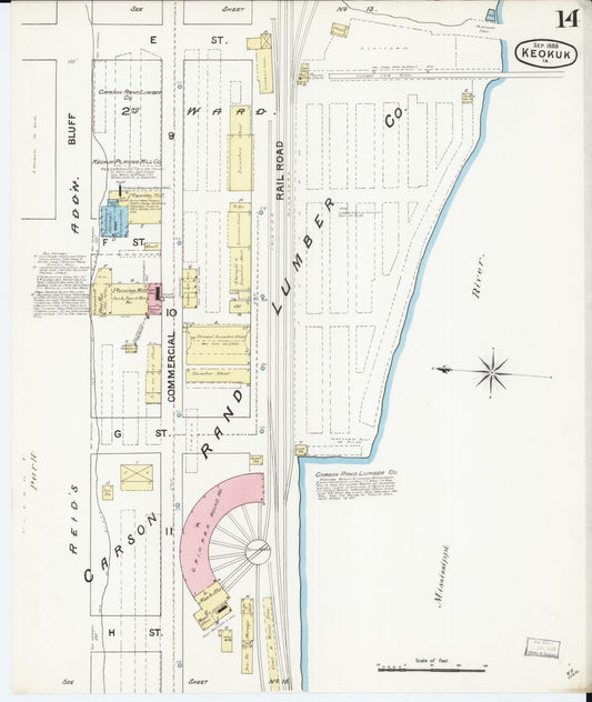 Sanborn Fire Insurance Map from Keokuk, Lee County, Iowa (1888), Sheet #0014 - Historic Sanborn Fire Insurance Map Print, vintage old map wall art
