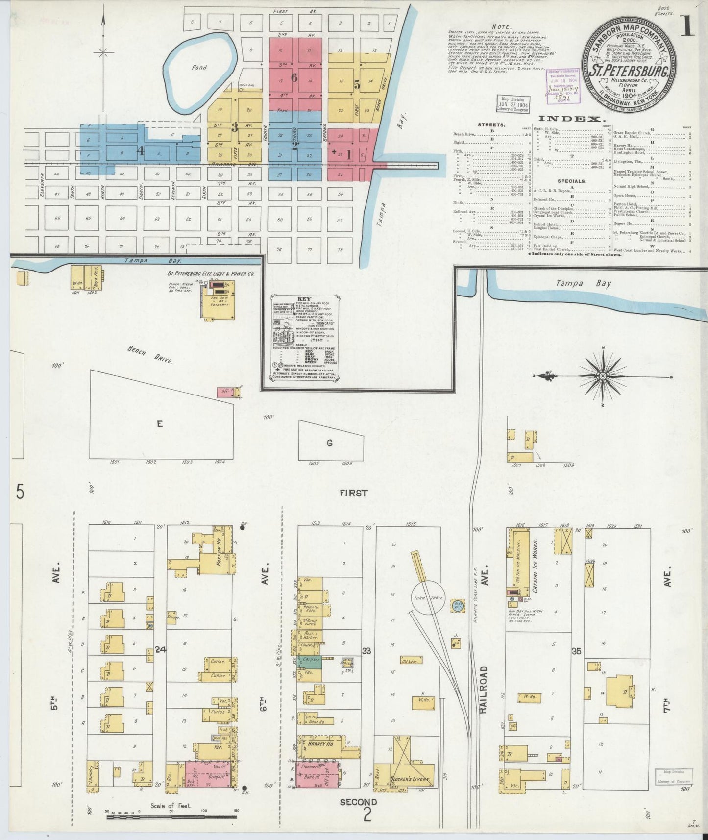 Sanborn Fire Insurance Map from Saint Petersburg, Pinellas County, Florida (1904), Sheet #0001 - Complete Map Set gallery image, historic Sanborn map, vintage wall art, Florida Florida