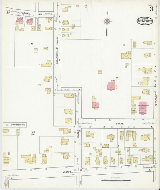 Sanborn Fire Insurance Map from Mount Morris, Livingston County, New York (1921), Sheet #0003 - Historic Sanborn Fire Insurance Map Print, vintage old map wall art, antique decor, genealogy gift, New York New York map