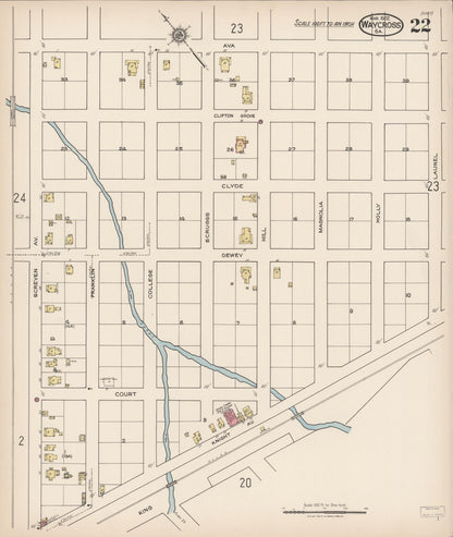 Sanborn Fire Insurance Map from Waycross, Ware County, Georgia (1922), Sheet #0022 - Complete Map Set gallery image, historic Sanborn map, vintage wall art, Georgia Georgia