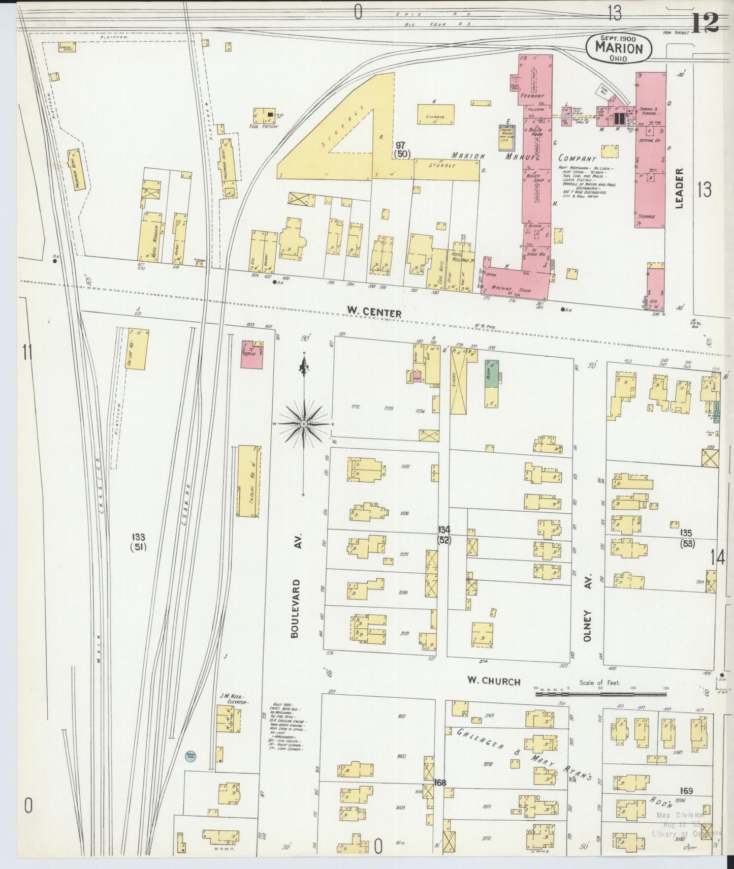 Sanborn Fire Insurance Map from Marion, Marion County, Ohio (1900), Sheet #0012 - Complete Map Set gallery image, historic Sanborn map, vintage wall art, Ohio Ohio
