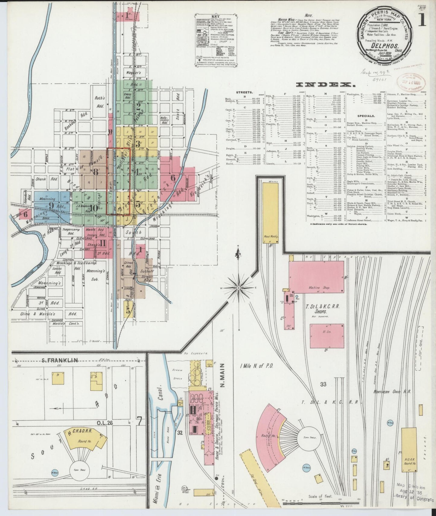 Sanborn Fire Insurance Map from Delphos, Van Wert And Allen Counties, Ohio (1899), Sheet #0001 - Historic Sanborn Fire Insurance Map Print, vintage old map wall art, antique decor, genealogy gift, Ohio Ohio map