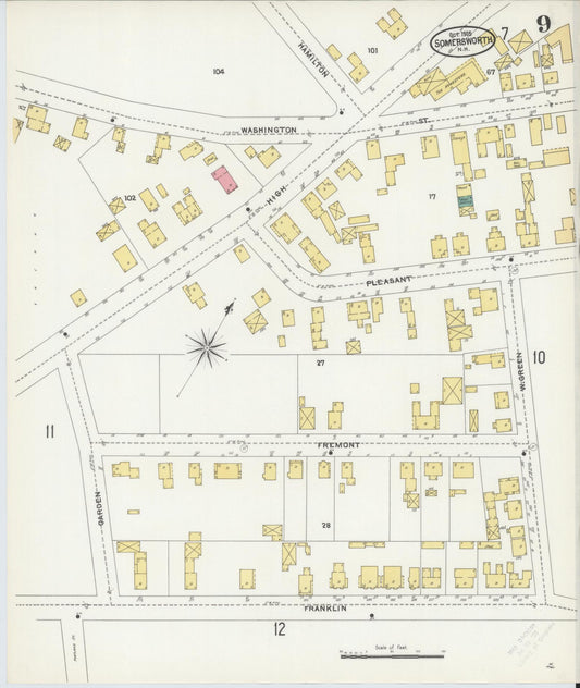 Sanborn Fire Insurance Map from Somersworth, Strafford County, New Hampshire (1905), Sheet #0009 - Historic Sanborn Fire Insurance Map Print, vintage old map wall art, antique decor, genealogy gift, Maine Maine map