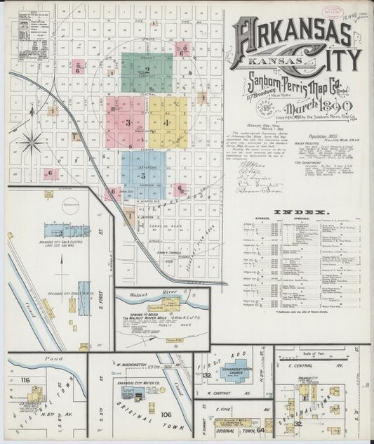 Sanborn Fire Insurance Map from Arkansas City, Cowley County, Kansas (1890), Sheet #0001 - Complete Map Set gallery image, historic Sanborn map, vintage wall art, Kansas Kansas