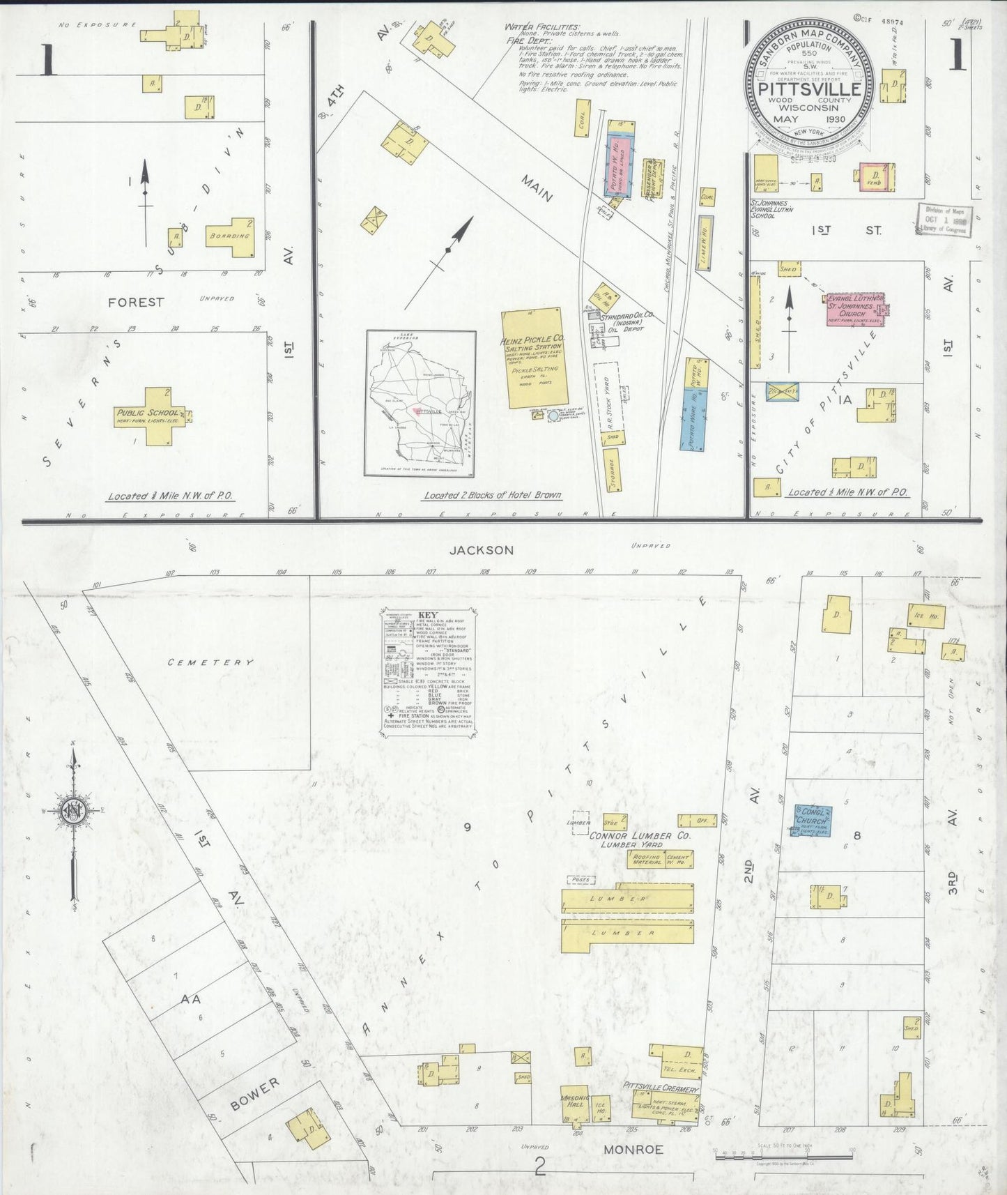 Sanborn Fire Insurance Map from Pittsville, Wood County, Wisconsin (1930), Sheet #0001 - Complete Map Set gallery image, historic Sanborn map, vintage wall art, Wisconsin Wisconsin