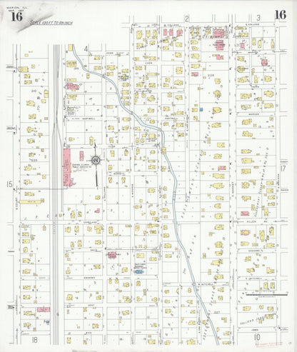 Sanborn Fire Insurance Map from Marion, Williamson County, Illinois (1937), Sheet #0016 - Complete Map Set gallery image, historic Sanborn map, vintage wall art, Illinois Illinois