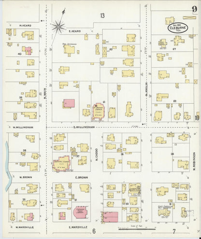 Sanborn Fire Insurance Map from Cleburne, Johnson County, Texas (1904), Sheet #0009 - Historic Sanborn Fire Insurance Map Print, vintage old map wall art, antique decor, genealogy gift, Texas Texas map