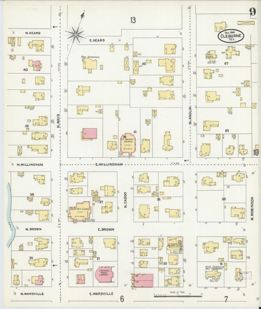Sanborn Fire Insurance Map from Cleburne, Johnson County, Texas (1904), Sheet #0009 - Historic Sanborn Fire Insurance Map Print, vintage old map wall art, antique decor, genealogy gift, Texas Texas map