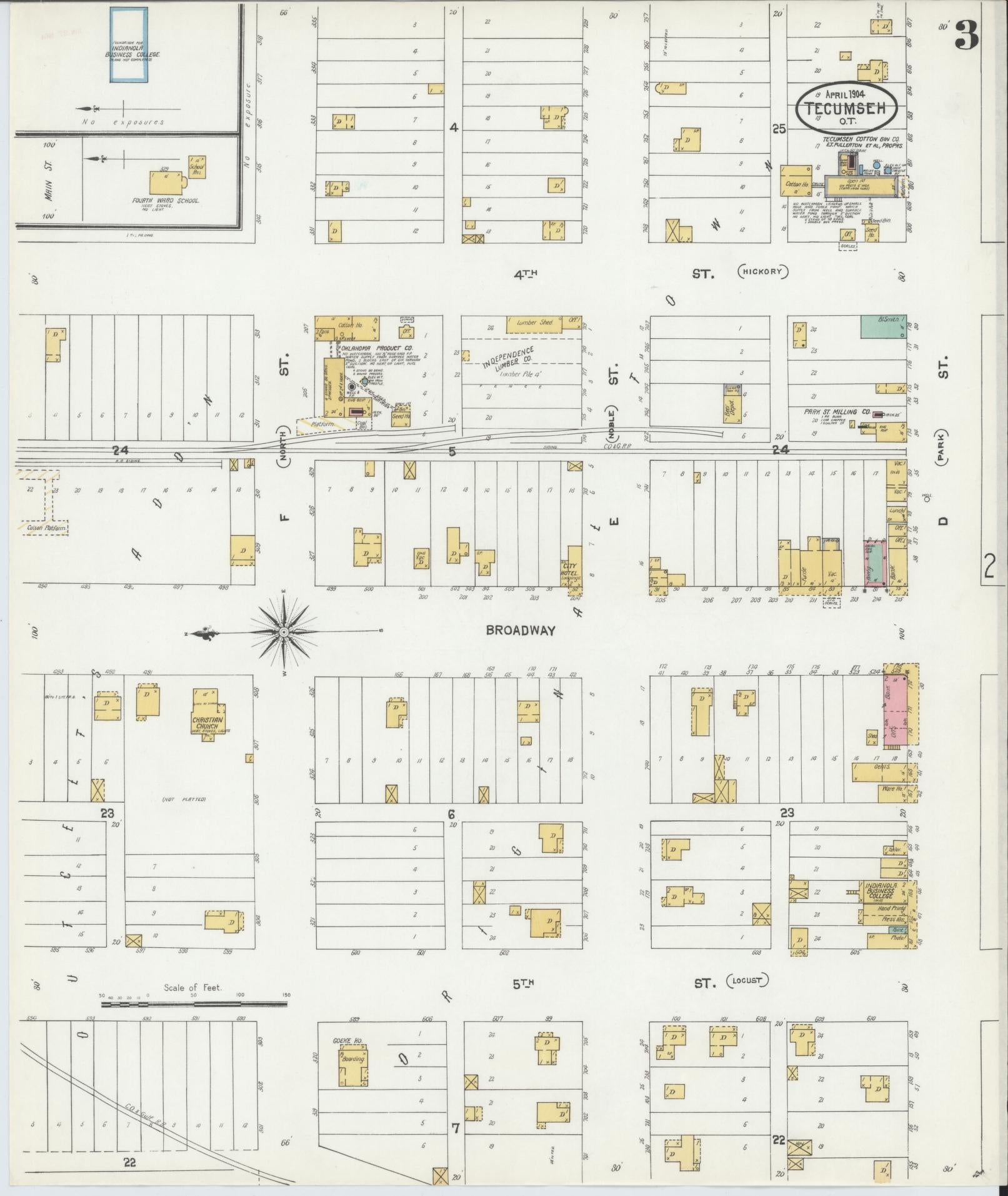 Sanborn Fire Insurance Map from Tecumseh, Pottawatomie County, Oklahoma (1904), Sheet #0003 - Historic Sanborn Fire Insurance Map Print, vintage old map wall art, antique decor, genealogy gift, Oklahoma Oklahoma map