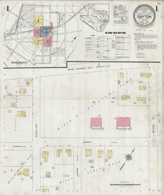 Sanborn Fire Insurance Map from Dayton, Liberty County, Texas (1927), Sheet #0001 - Complete Map Set gallery image, historic Sanborn map, vintage wall art, Texas Texas