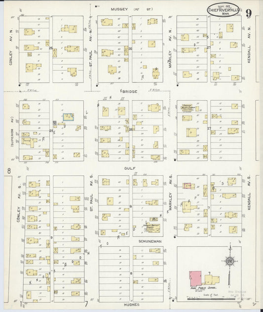 Sanborn Fire Insurance Map from Thief River Falls, Pennington County, Minnesota (1912), Sheet #0009 - Historic Sanborn Fire Insurance Map Print, vintage old map wall art, antique decor, genealogy gift, Minnesota Minnesota map