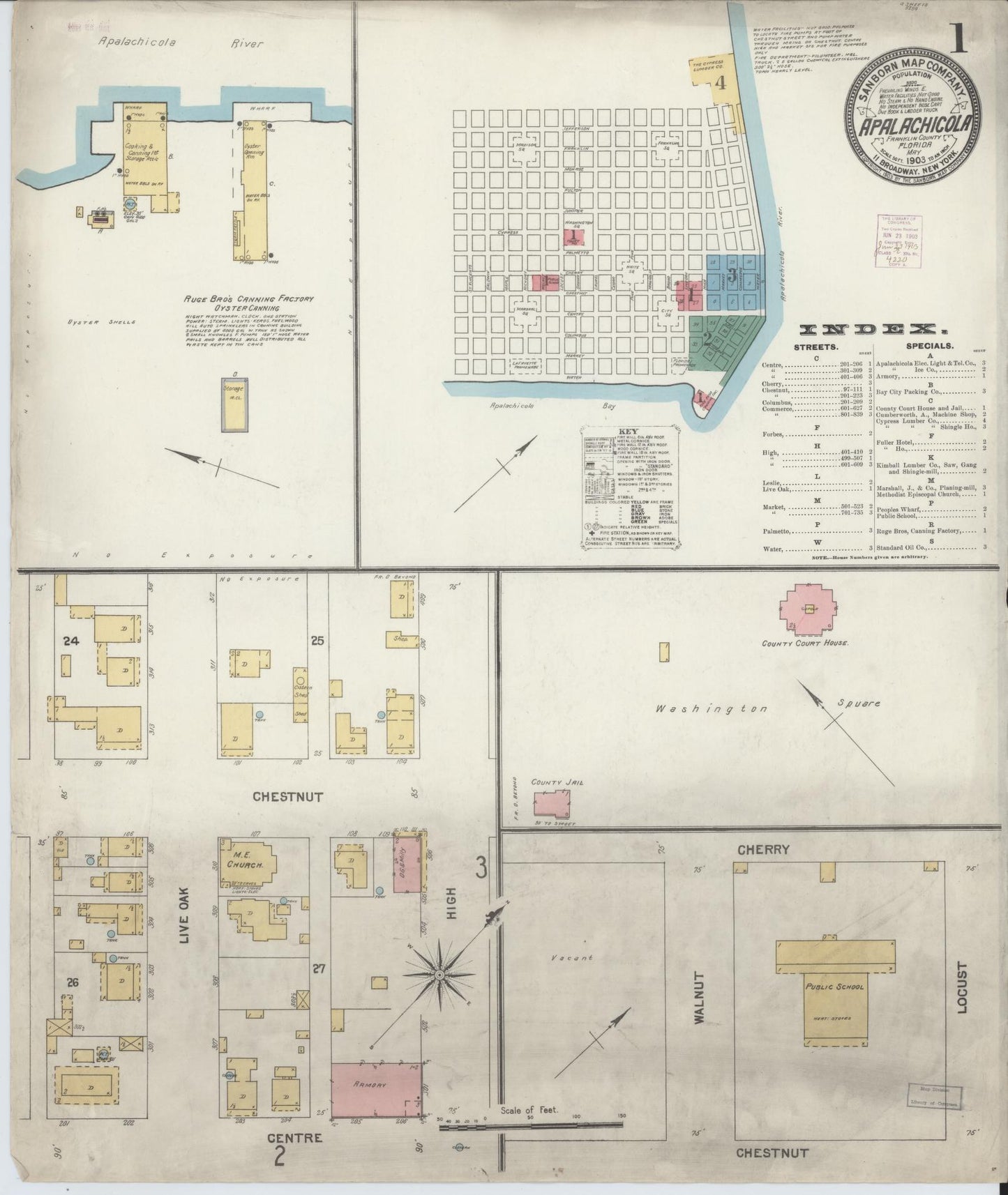 Sanborn Fire Insurance Map from Apalachicola, Franklin County, Florida (1903), Sheet #0001 - Complete Map Set gallery image, historic Sanborn map, vintage wall art, Florida Florida