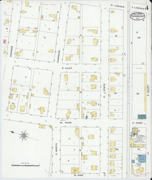 Sanborn Fire Insurance Map from Fairmount, Vermilion County, Illinois (1909), Sheet #0004 - Historic Sanborn Fire Insurance Map Print, vintage old map wall art, antique decor, genealogy gift, Illinois Illinois map