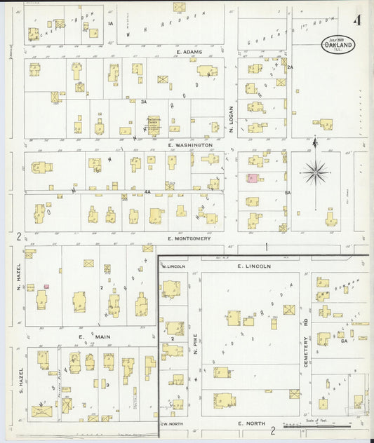 Sanborn Fire Insurance Map from Oakland, Coles County, Illinois (1909), Sheet #0004 - Historic Sanborn Fire Insurance Map Print, vintage old map wall art, antique decor, genealogy gift, Illinois Illinois map