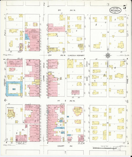 Sanborn Fire Insurance Map from Nevada, Story County, Iowa (1916), Sheet #0005 - Historic Sanborn Fire Insurance Map Print, vintage old map wall art, antique decor, genealogy gift, Nevada Nevada map