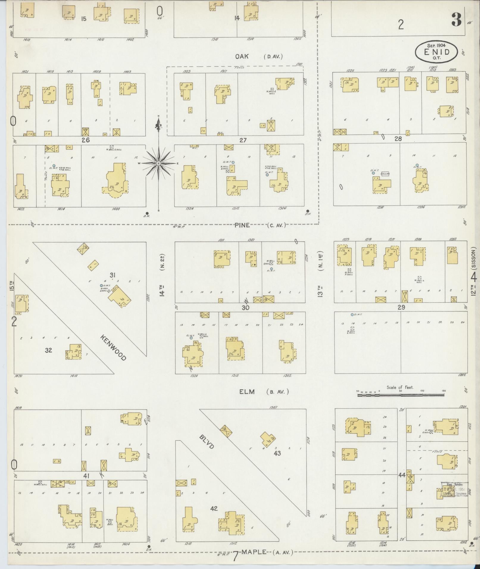 Sanborn Fire Insurance Map from Enid, Garfield County, Oklahoma (1904), Sheet #0003 - Complete Map Set gallery image, historic Sanborn map, vintage wall art, Oklahoma Oklahoma