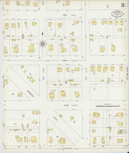 Sanborn Fire Insurance Map from Enid, Garfield County, Oklahoma (1904), Sheet #0003 - Complete Map Set gallery image, historic Sanborn map, vintage wall art, Oklahoma Oklahoma