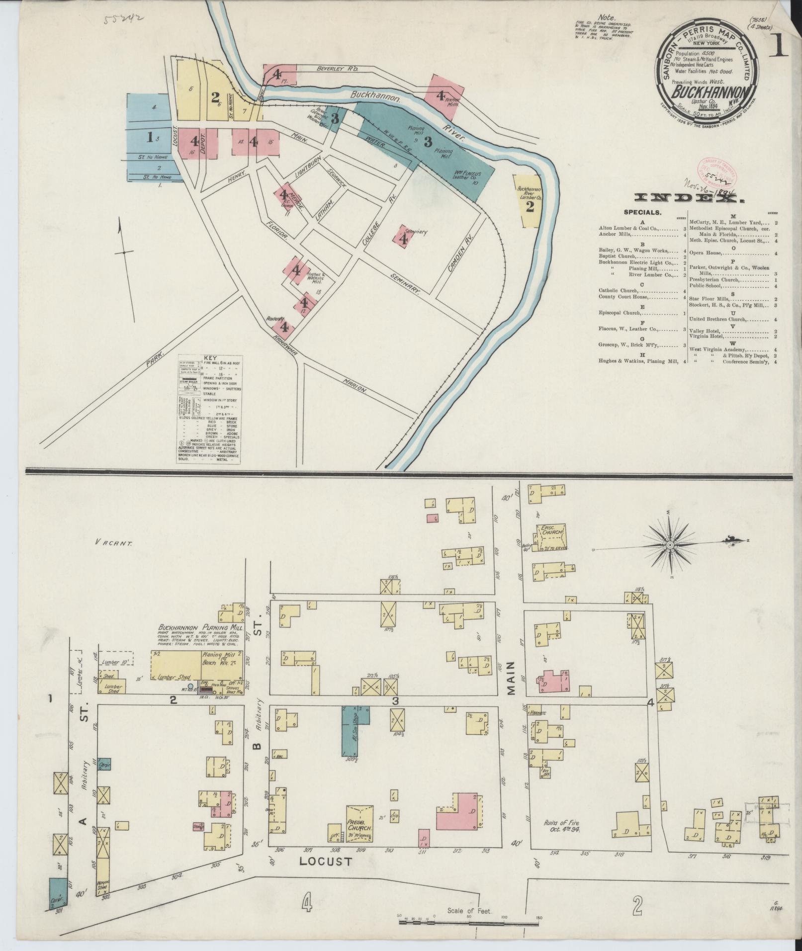 Sanborn Fire Insurance Map from Buckhannon, Upshur County, West Virginia. (1894) – Historic Sanborn Fire Insurance Map Print