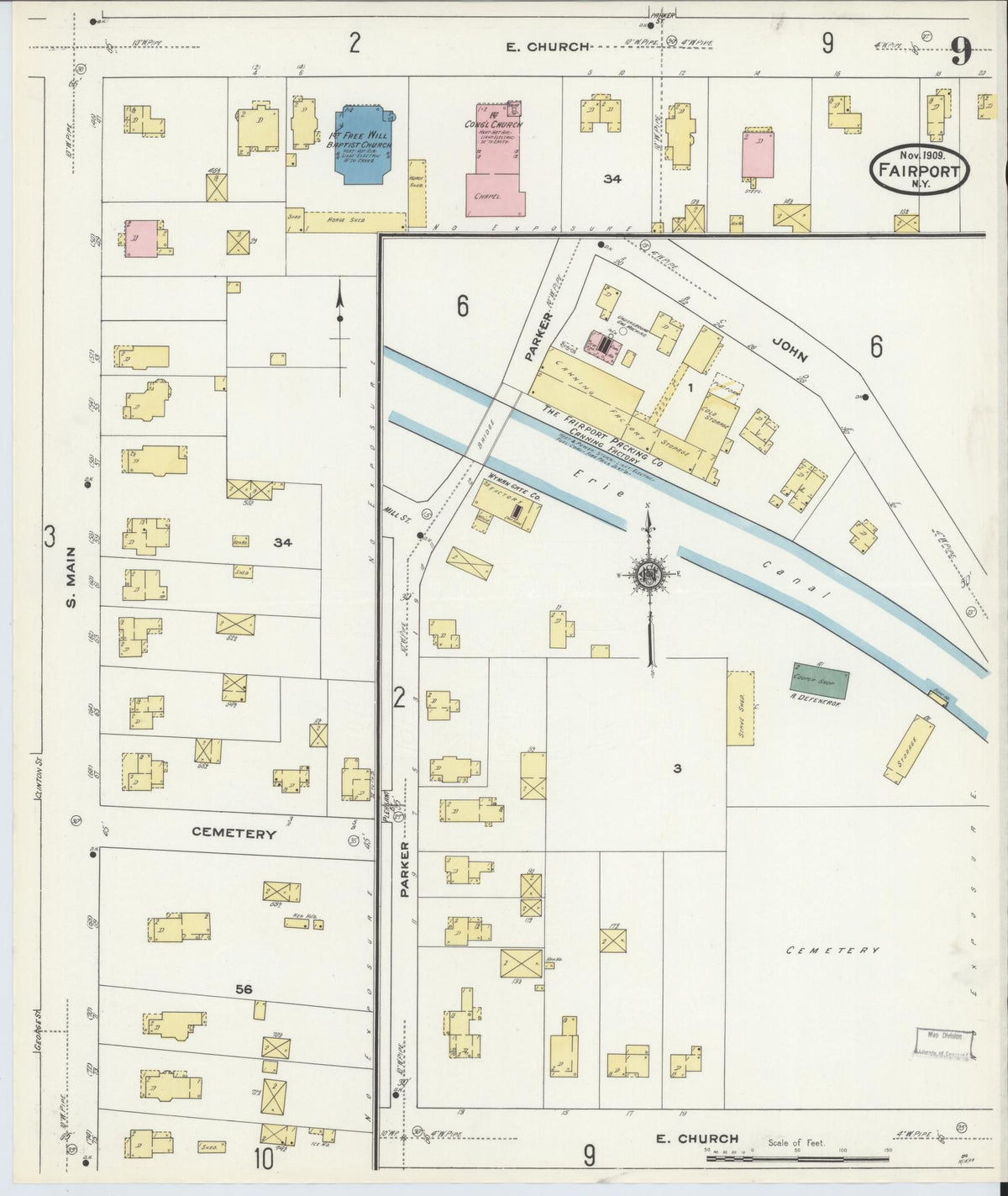 Sanborn Fire Insurance Map from Fairport, Monroe County, New York (1909), Sheet #0009 - Complete Map Set gallery image, historic Sanborn map, vintage wall art, New York New York