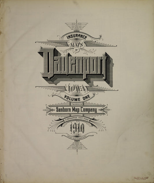 Sanborn Fire Insurance Map from Davenport, Scott County, Iowa (1910), Sheet #0001 - Historic Sanborn Fire Insurance Map Print, vintage old map wall art