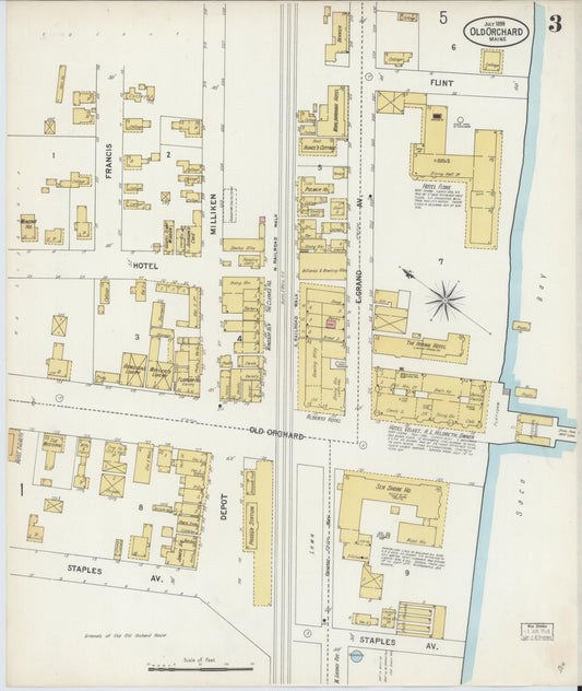 Sanborn Fire Insurance Map from Old Orchard, York County, Maine (1899), Sheet #0003 - Historic Sanborn Fire Insurance Map Print, vintage old map wall art, antique decor, genealogy gift, Maine Maine map