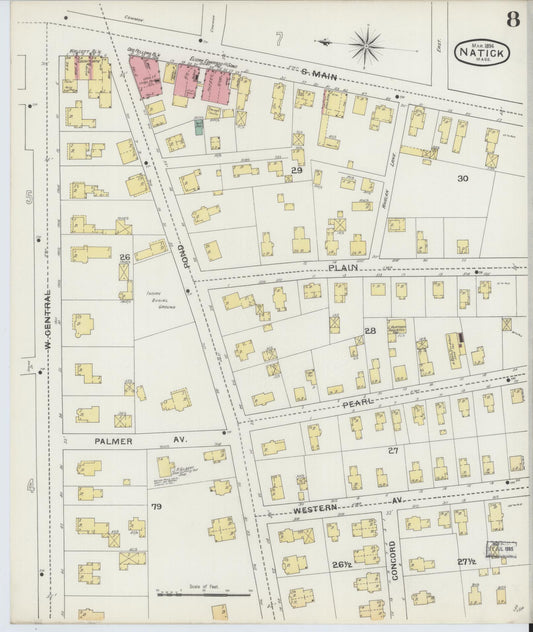 Sanborn Fire Insurance Map from Natick, Middlesex County, Massachusetts (1894), Sheet #0008 - Historic Sanborn Fire Insurance Map Print, vintage old map wall art, antique decor, genealogy gift, Massachusetts Massachusetts map