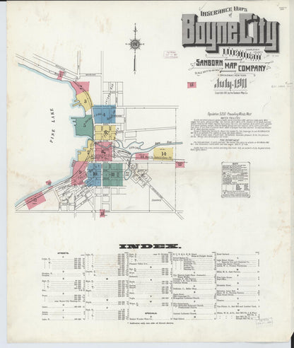 Sanborn Fire Insurance Map from Boyne City, Charlevoix County, Michigan (1911), Sheet #0001 - Complete Map Set gallery image, historic Sanborn map, vintage wall art, Michigan Michigan