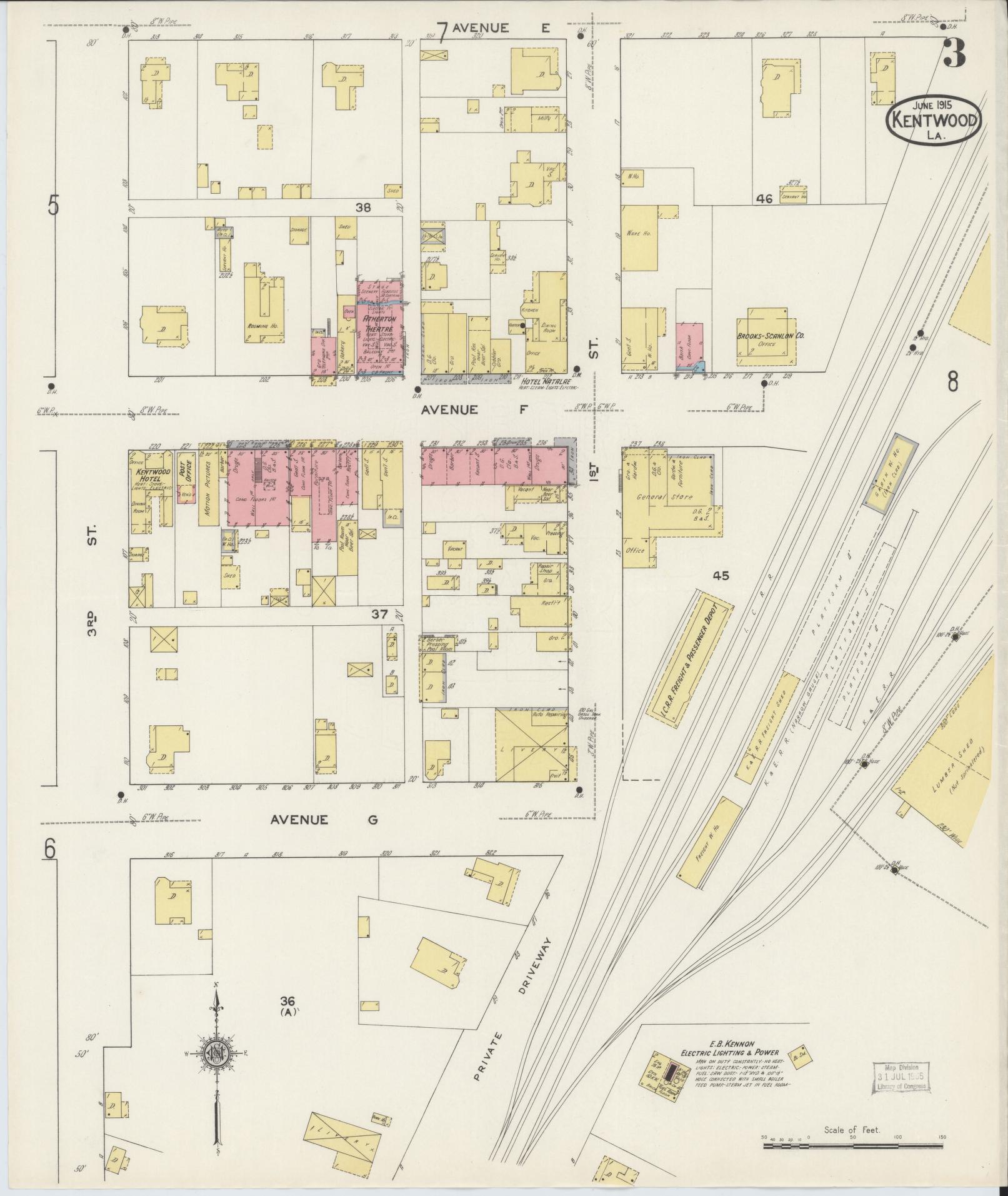 Sanborn Fire Insurance Map from Kentwood, Tangipahoa Parish, Louisiana (1915), Sheet #0003 - Complete Map Set gallery image, historic Sanborn map, vintage wall art, Louisiana Louisiana