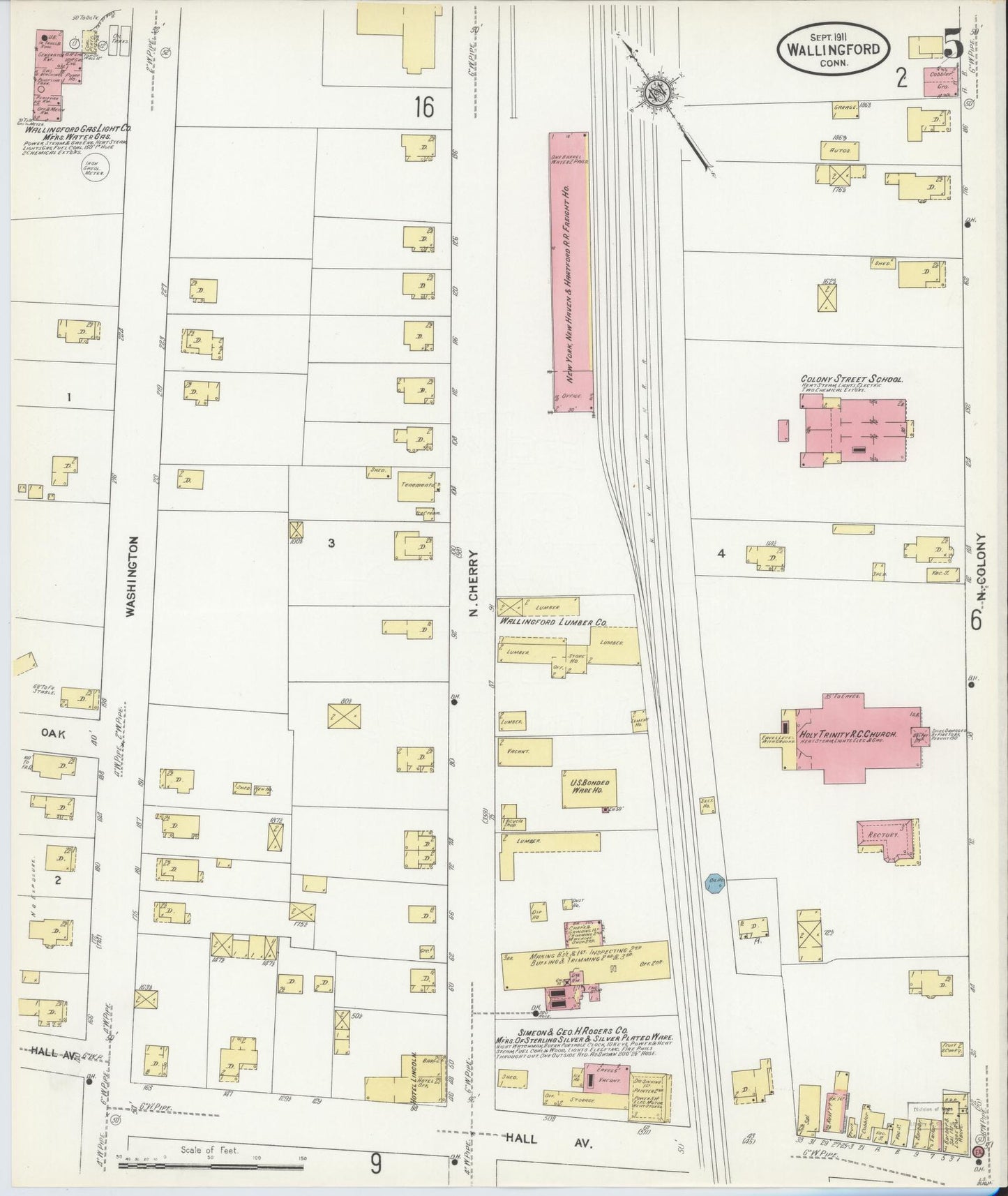 Sanborn Fire Insurance Map from Wallingford, New Haven County, Connecticut (1911), Sheet #0005 - Complete Map Set gallery image, historic Sanborn map, vintage wall art, Connecticut Connecticut