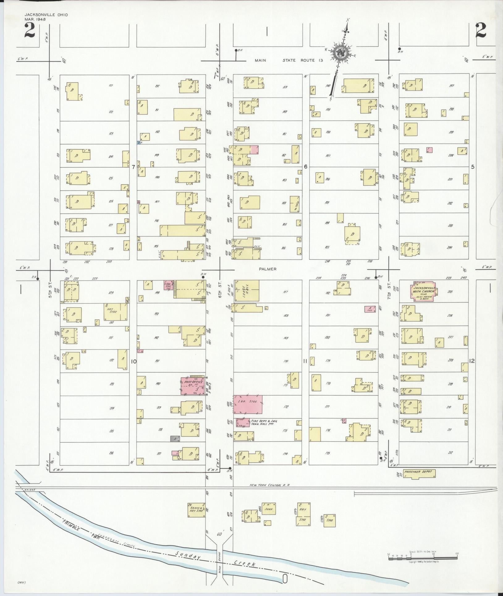 Sanborn Fire Insurance Map from Jacksonville, Athens County, Ohio (1948), Sheet #0002 - Historic Sanborn Fire Insurance Map Print, vintage old map wall art, antique decor, genealogy gift, Ohio Ohio map
