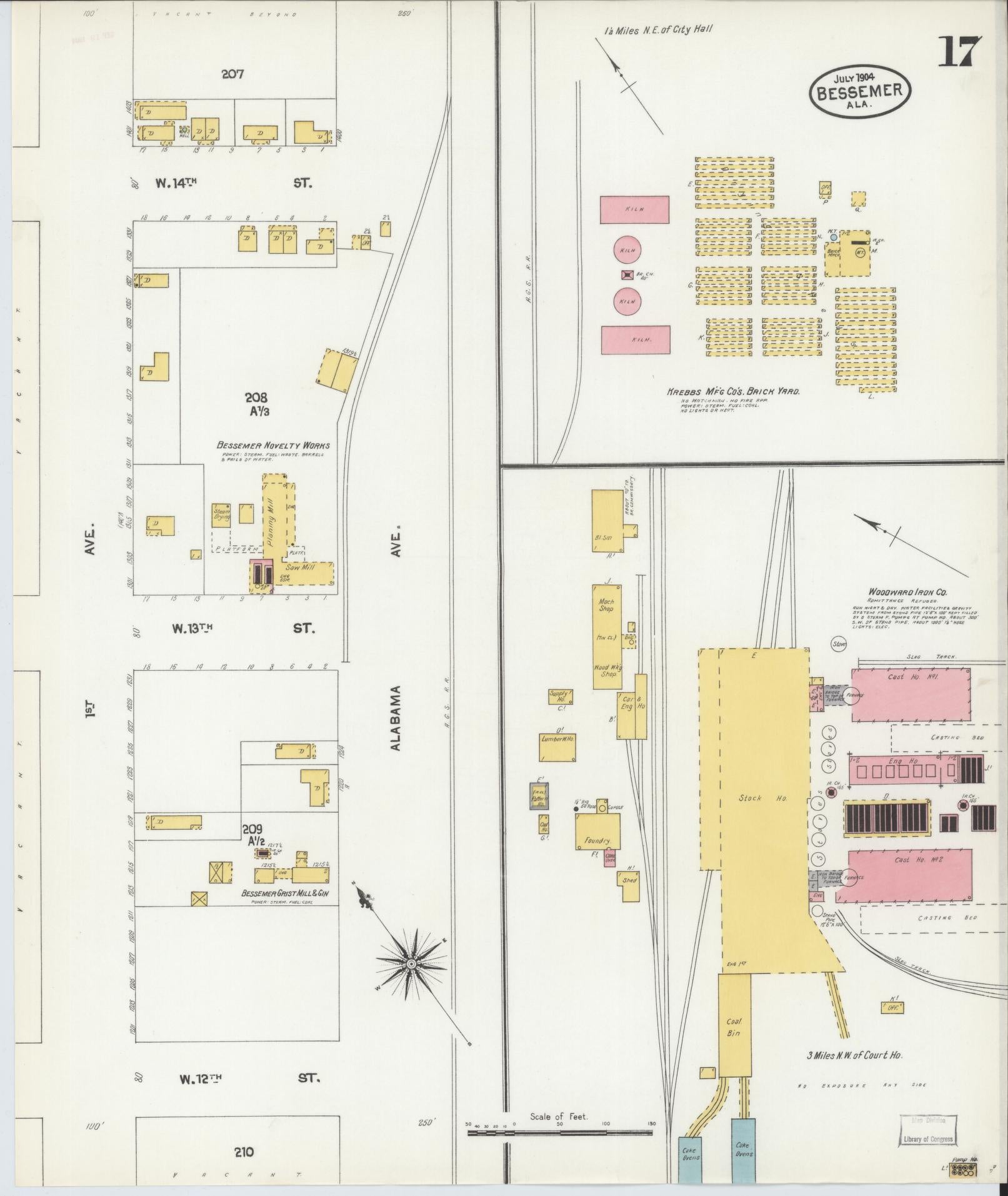 Sanborn Fire Insurance Map from Bessemer, Jefferson County, Alabama (1904), Sheet #0017 - Complete Map Set gallery image, historic Sanborn map, vintage wall art, Alabama Alabama