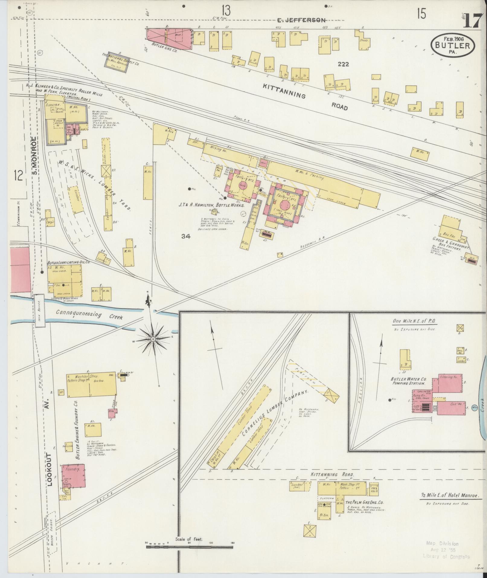 Sanborn Fire Insurance Map from Butler, Butler County, Pennsylvania (1906), Sheet #0017 - Historic Sanborn Fire Insurance Map Print, vintage old map wall art, antique decor, genealogy gift, Pennsylvania Pennsylvania map