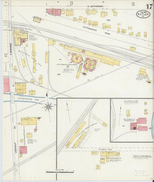 Sanborn Fire Insurance Map from Butler, Butler County, Pennsylvania (1906), Sheet #0017 - Historic Sanborn Fire Insurance Map Print, vintage old map wall art, antique decor, genealogy gift, Pennsylvania Pennsylvania map