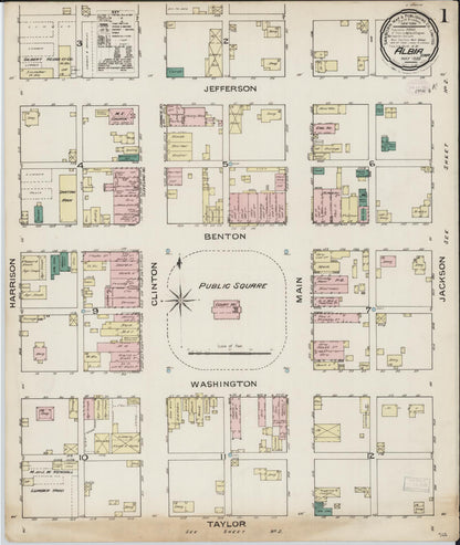 Sanborn Fire Insurance Map from Albia, Monroe County, Iowa (1886), Sheet #0001 - Historic Sanborn Fire Insurance Map Print, vintage old map wall art