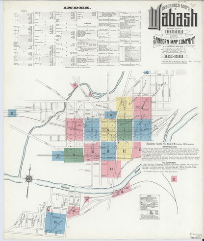 Sanborn Fire Insurance Map from Wabash, Wabash County, Indiana (1910), Sheet #0001 - Historic Sanborn Fire Insurance Map Print, vintage old map wall art, antique decor, genealogy gift, Indiana Indiana map