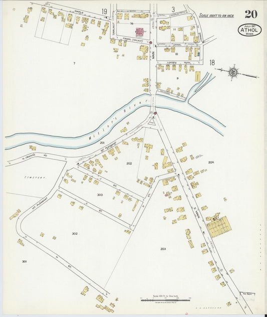 Sanborn Fire Insurance Map from Athol, Worcester County, Massachusetts (1917), Sheet #0020 - Historic Sanborn Fire Insurance Map Print, vintage old map wall art, antique decor, genealogy gift, Massachusetts Massachusetts map