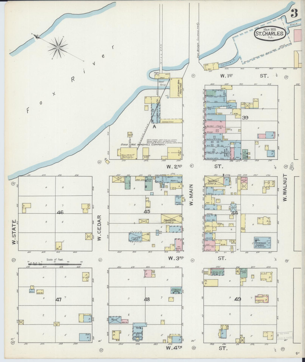 Sanborn Fire Insurance Map from Saint Charles, Kane County, Illinois (1893), Sheet #0003 - Historic Sanborn Fire Insurance Map Print, vintage old map wall art, antique decor, genealogy gift, Illinois Illinois map