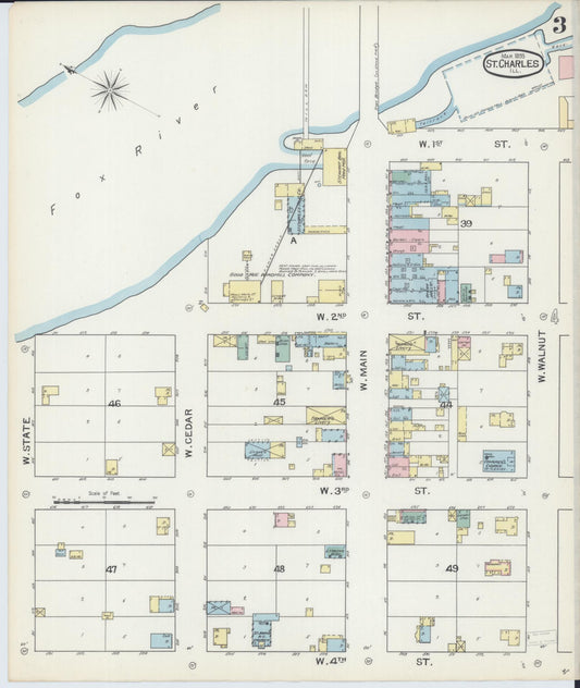 Sanborn Fire Insurance Map from Saint Charles, Kane County, Illinois (1893), Sheet #0003 - Historic Sanborn Fire Insurance Map Print, vintage old map wall art, antique decor, genealogy gift, Illinois Illinois map