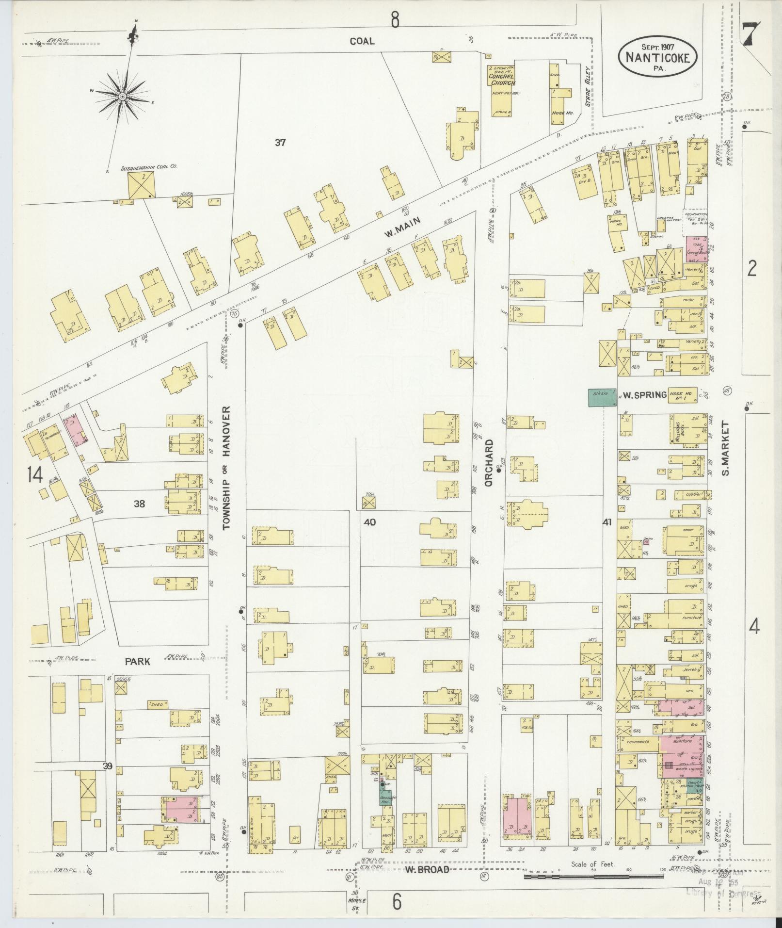 Sanborn Fire Insurance Map from Nanticoke, Luzerne County, Pennsylvania (1907), Sheet #0007 - Historic Sanborn Fire Insurance Map Print, vintage old map wall art, antique decor, genealogy gift, Pennsylvania Pennsylvania map