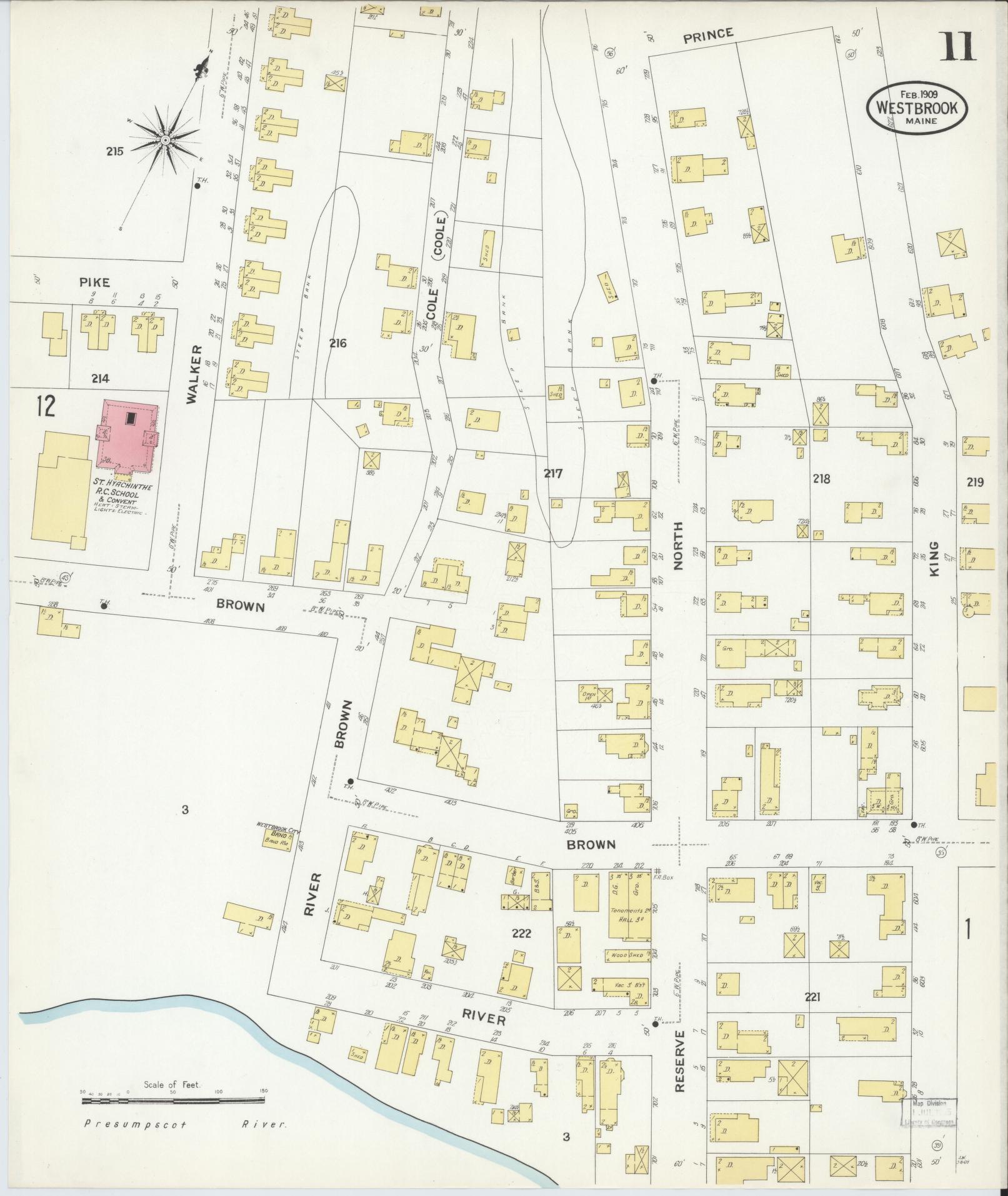 Sanborn Fire Insurance Map from Westbrook, Cumberland County, Maine (1909), Sheet #0011 - Complete Map Set gallery image, historic Sanborn map, vintage wall art, Maine Maine