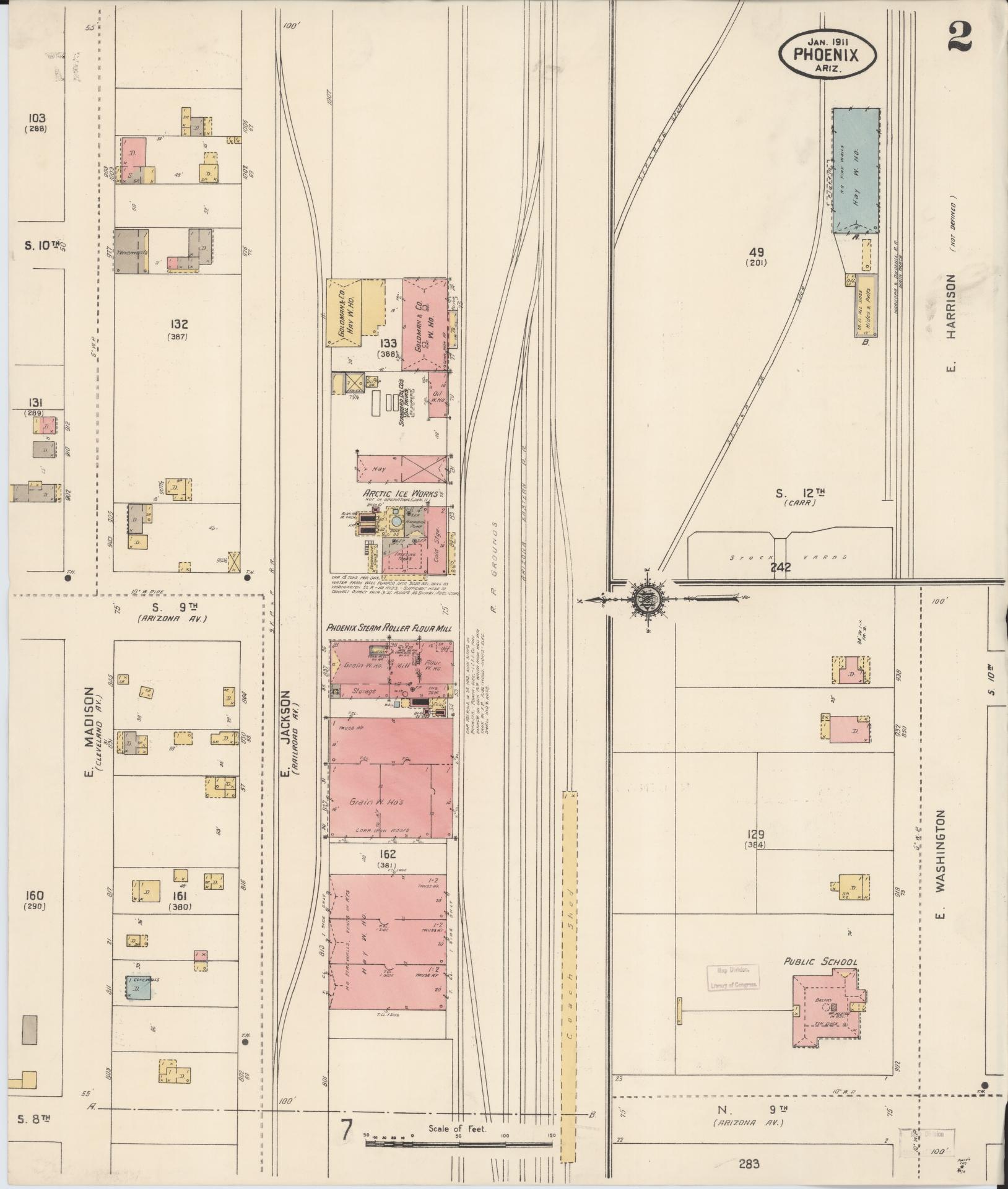 Sanborn Fire Insurance Map from Phoenix, Maricopa County, Arizona (1911), Sheet #0002 - Complete Map Set gallery image, historic Sanborn map, vintage wall art, Arizona Arizona
